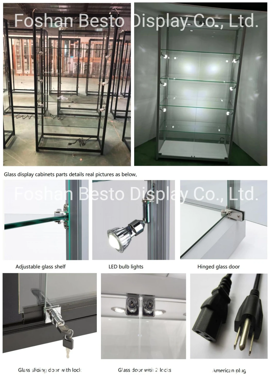 Lighted Temper Glass Retail Display Case with Shelves, Locking Storage and 12 LED Spotlights for Vape Store, Electronics Store, Retail Wholesale Store, Stores.